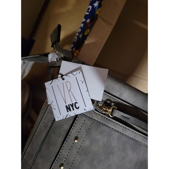 VR NYC Zip Closure Webbing Strap Whipstitch Crossbody Bag - Picture 5 of 5